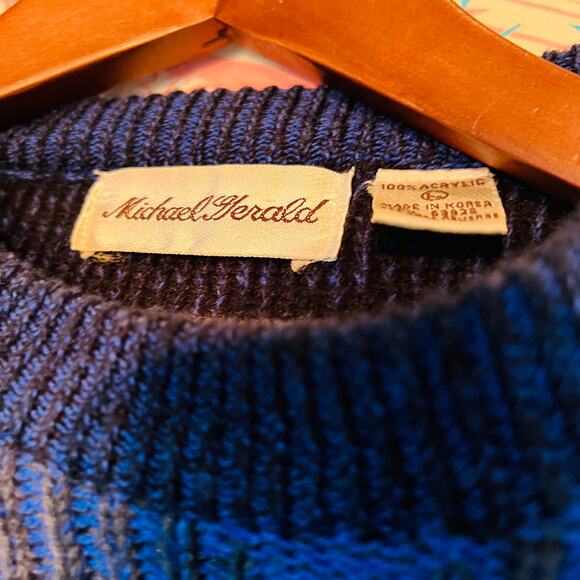 Vintage Michael Herald Sweater Crewneck Blue Long Sleeve - L - Picture 4 of 5